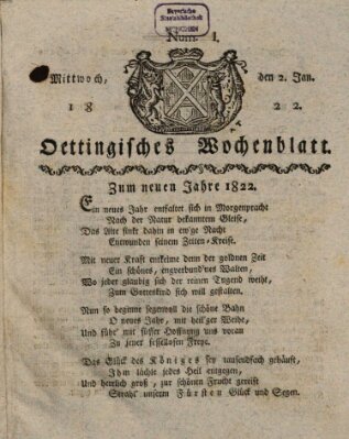 Oettingisches Wochenblatt Mittwoch 2. Januar 1822