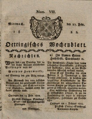 Oettingisches Wochenblatt Mittwoch 20. Februar 1822