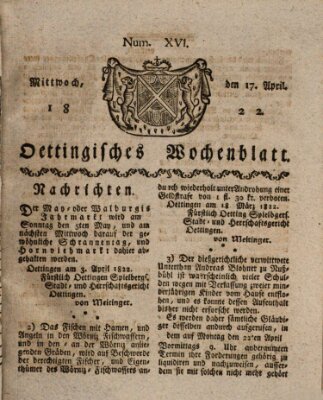 Oettingisches Wochenblatt Mittwoch 17. April 1822