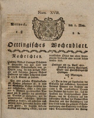 Oettingisches Wochenblatt Mittwoch 1. Mai 1822