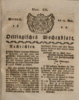 Oettingisches Wochenblatt Mittwoch 15. Mai 1822