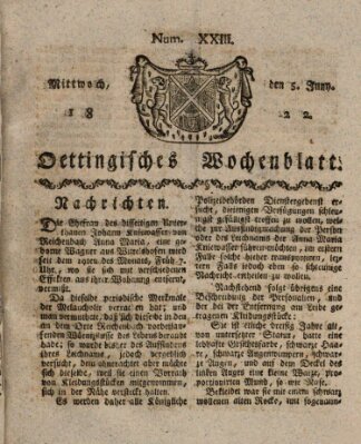 Oettingisches Wochenblatt Mittwoch 5. Juni 1822