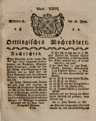 Oettingisches Wochenblatt Mittwoch 26. Juni 1822