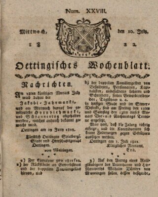 Oettingisches Wochenblatt Mittwoch 10. Juli 1822