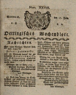 Oettingisches Wochenblatt Mittwoch 17. Juli 1822