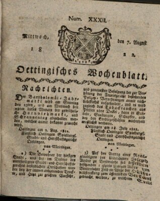 Oettingisches Wochenblatt Mittwoch 7. August 1822