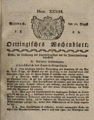 Oettingisches Wochenblatt Mittwoch 21. August 1822