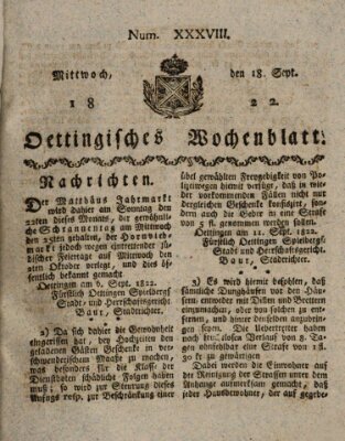 Oettingisches Wochenblatt Mittwoch 18. September 1822