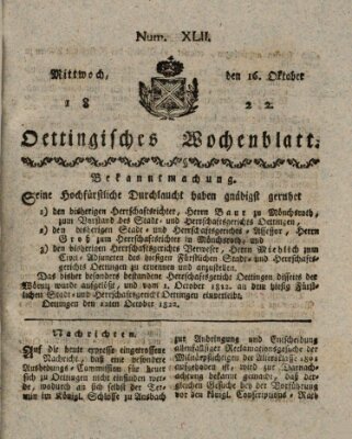 Oettingisches Wochenblatt Mittwoch 16. Oktober 1822