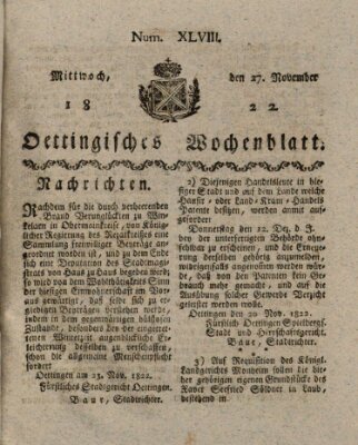 Oettingisches Wochenblatt Mittwoch 27. November 1822