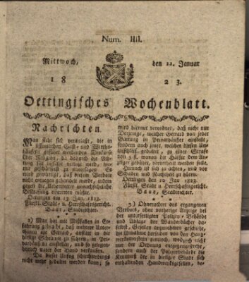 Oettingisches Wochenblatt Mittwoch 22. Januar 1823