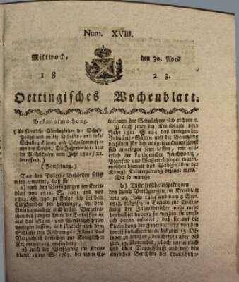 Oettingisches Wochenblatt Mittwoch 30. April 1823