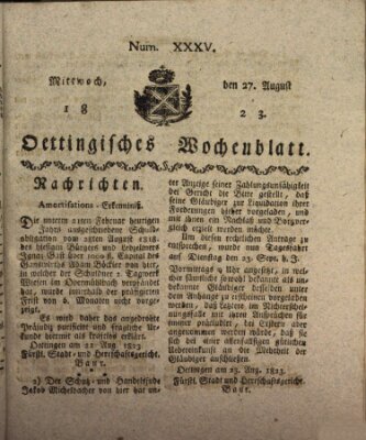 Oettingisches Wochenblatt Mittwoch 27. August 1823