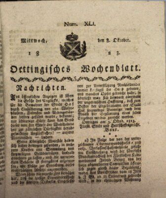 Oettingisches Wochenblatt Mittwoch 8. Oktober 1823