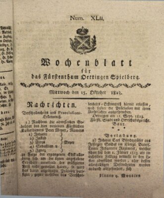 Wochenblatt für das Fürstenthum Oettingen-Spielberg (Oettingisches Wochenblatt) Mittwoch 15. Oktober 1823