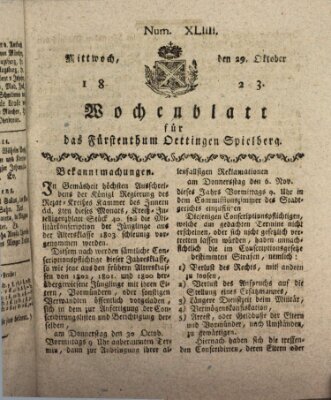 Wochenblatt für das Fürstenthum Oettingen-Spielberg (Oettingisches Wochenblatt) Mittwoch 29. Oktober 1823