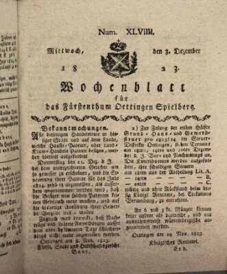 Wochenblatt für das Fürstenthum Oettingen-Spielberg (Oettingisches Wochenblatt) Mittwoch 3. Dezember 1823