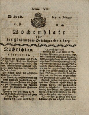 Wochenblatt für das Fürstenthum Oettingen-Spielberg (Oettingisches Wochenblatt) Mittwoch 11. Februar 1824