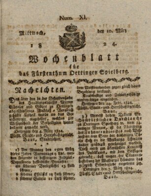 Wochenblatt für das Fürstenthum Oettingen-Spielberg (Oettingisches Wochenblatt) Mittwoch 10. März 1824