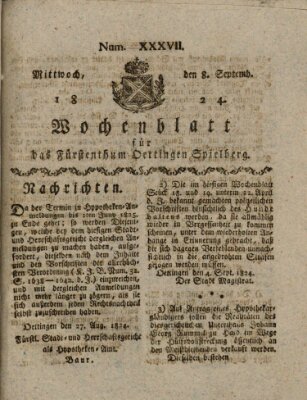 Wochenblatt für das Fürstenthum Oettingen-Spielberg (Oettingisches Wochenblatt) Mittwoch 8. September 1824