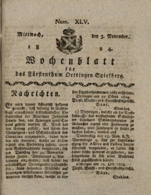 Wochenblatt für das Fürstenthum Oettingen-Spielberg (Oettingisches Wochenblatt) Mittwoch 3. November 1824