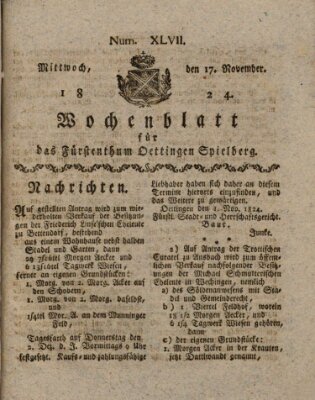 Wochenblatt für das Fürstenthum Oettingen-Spielberg (Oettingisches Wochenblatt) Mittwoch 17. November 1824