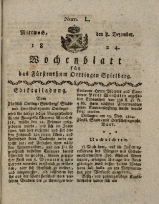 Wochenblatt für das Fürstenthum Oettingen-Spielberg (Oettingisches Wochenblatt) Mittwoch 8. Dezember 1824