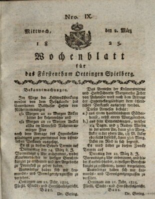 Wochenblatt für das Fürstenthum Oettingen-Spielberg (Oettingisches Wochenblatt) Mittwoch 2. März 1825