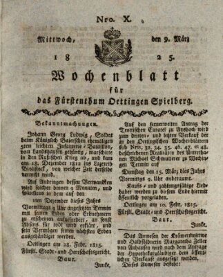 Wochenblatt für das Fürstenthum Oettingen-Spielberg (Oettingisches Wochenblatt) Mittwoch 9. März 1825