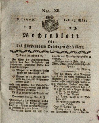 Wochenblatt für das Fürstenthum Oettingen-Spielberg (Oettingisches Wochenblatt) Mittwoch 23. März 1825