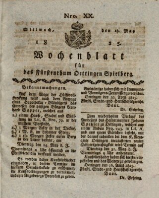 Wochenblatt für das Fürstenthum Oettingen-Spielberg (Oettingisches Wochenblatt) Mittwoch 18. Mai 1825