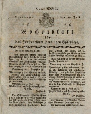 Wochenblatt für das Fürstenthum Oettingen-Spielberg (Oettingisches Wochenblatt) Mittwoch 13. Juli 1825