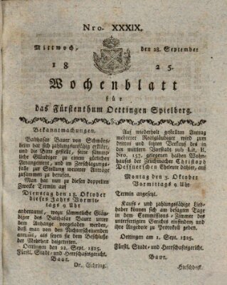 Wochenblatt für das Fürstenthum Oettingen-Spielberg (Oettingisches Wochenblatt) Mittwoch 28. September 1825