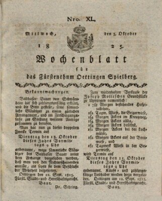 Wochenblatt für das Fürstenthum Oettingen-Spielberg (Oettingisches Wochenblatt) Mittwoch 5. Oktober 1825