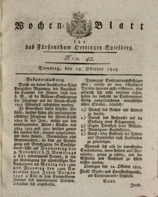 Wochenblatt für das Fürstenthum Oettingen-Spielberg (Oettingisches Wochenblatt) Dienstag 18. Oktober 1825