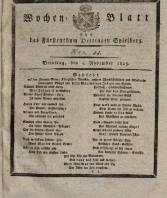 Wochenblatt für das Fürstenthum Oettingen-Spielberg (Oettingisches Wochenblatt) Dienstag 1. November 1825