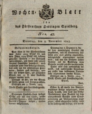 Wochenblatt für das Fürstenthum Oettingen-Spielberg (Oettingisches Wochenblatt) Dienstag 8. November 1825