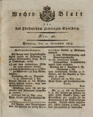 Wochenblatt für das Fürstenthum Oettingen-Spielberg (Oettingisches Wochenblatt) Dienstag 29. November 1825