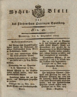 Wochenblatt für das Fürstenthum Oettingen-Spielberg (Oettingisches Wochenblatt) Dienstag 6. Dezember 1825