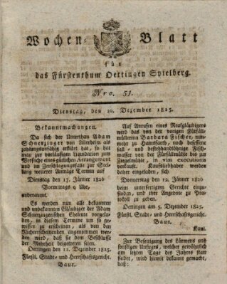 Wochenblatt für das Fürstenthum Oettingen-Spielberg (Oettingisches Wochenblatt) Dienstag 20. Dezember 1825