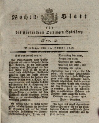 Wochenblatt für das Fürstenthum Oettingen-Spielberg (Oettingisches Wochenblatt) Dienstag 10. Januar 1826