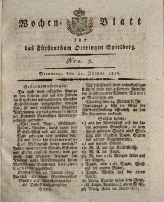 Wochenblatt für das Fürstenthum Oettingen-Spielberg (Oettingisches Wochenblatt) Dienstag 31. Januar 1826