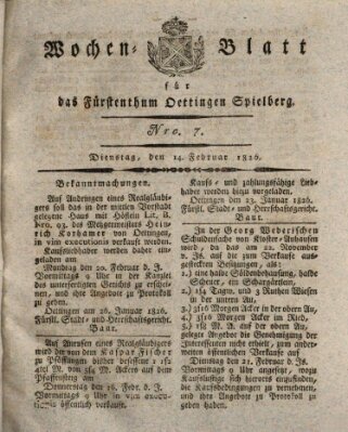 Wochenblatt für das Fürstenthum Oettingen-Spielberg (Oettingisches Wochenblatt) Dienstag 14. Februar 1826