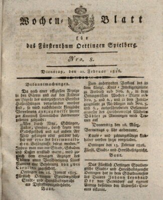 Wochenblatt für das Fürstenthum Oettingen-Spielberg (Oettingisches Wochenblatt) Dienstag 21. Februar 1826