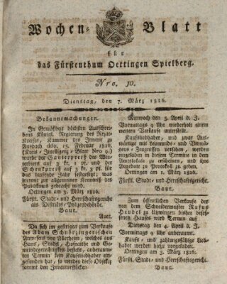 Wochenblatt für das Fürstenthum Oettingen-Spielberg (Oettingisches Wochenblatt) Dienstag 7. März 1826