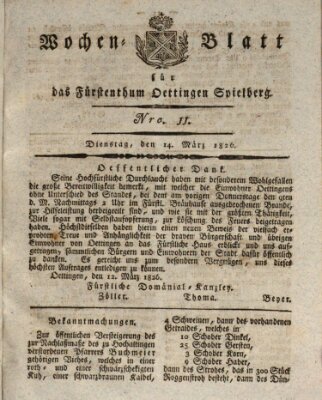 Wochenblatt für das Fürstenthum Oettingen-Spielberg (Oettingisches Wochenblatt) Dienstag 14. März 1826