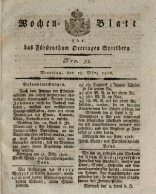 Wochenblatt für das Fürstenthum Oettingen-Spielberg (Oettingisches Wochenblatt) Dienstag 28. März 1826