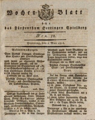 Wochenblatt für das Fürstenthum Oettingen-Spielberg (Oettingisches Wochenblatt) Dienstag 2. Mai 1826