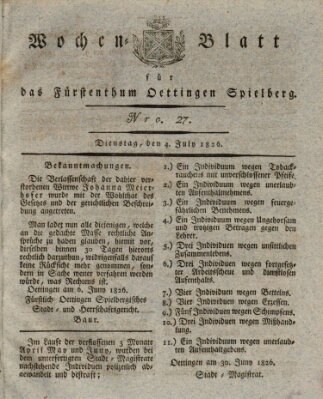 Wochenblatt für das Fürstenthum Oettingen-Spielberg (Oettingisches Wochenblatt) Dienstag 4. Juli 1826