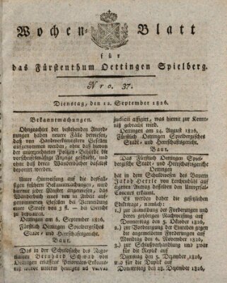 Wochenblatt für das Fürstenthum Oettingen-Spielberg (Oettingisches Wochenblatt) Dienstag 12. September 1826